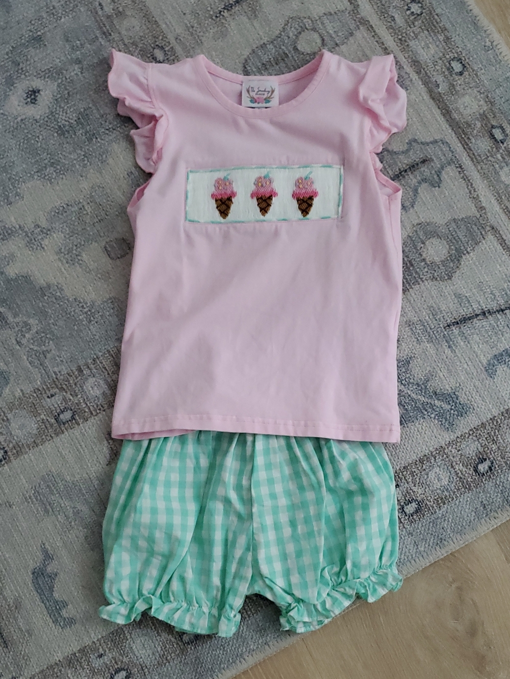 The Smocking Place Girls Smocked Embroidered Ice Cream Treats Set Outfit Sz4T
